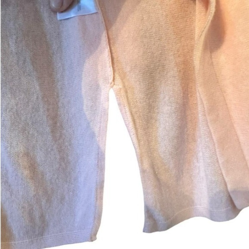 J. Jill Soft Pink Linen Blend Open Front Longline Cardigan with Fringe Cuffs L - Picture 4 of 9